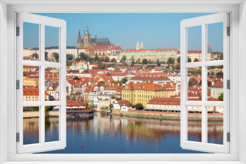 Fototapeta Naklejka Na Ścianę Okno 3D - Prague - The  Charles Bridge, Castle and Cathedral withe the Vltava river.