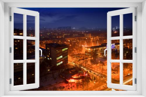 Fototapeta Naklejka Na Ścianę Okno 3D - night view of the city of Donetsk from a great height
