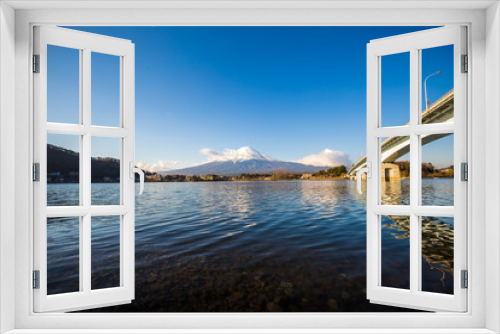 Fototapeta Naklejka Na Ścianę Okno 3D - Fuji mountain in winter morning with Kawaguchigo lake view