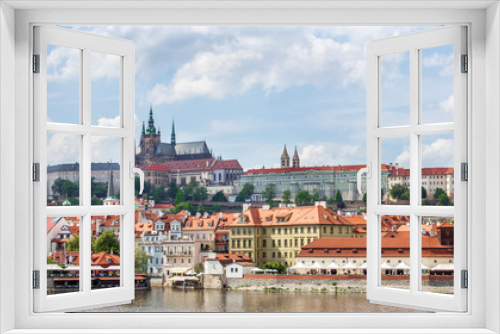 Fototapeta Naklejka Na Ścianę Okno 3D - View of Prague and Prague Castle from Charles Bridge. Vltava River. Architecture of Prague old town