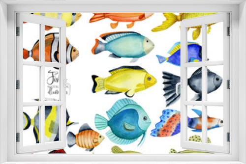 Fototapeta Naklejka Na Ścianę Okno 3D - Watercolor oceanic fishes collection, hand painted isolated on a white background