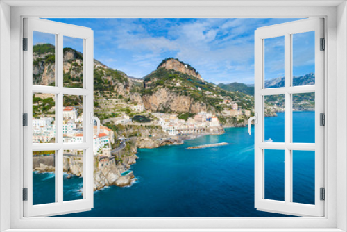 Fototapeta Naklejka Na Ścianę Okno 3D - aerial view to emerald sea and mountains of Amalfi coast in Italy