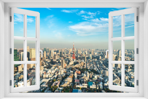 Fototapeta Naklejka Na Ścianę Okno 3D - Tokyo Tower, Japan - communication and observation tower. It was the tallest artificial structure in Japan until 2010 when the new Tokyo Skytree became the tallest building of Japan.