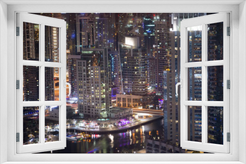 Fototapeta Naklejka Na Ścianę Okno 3D - Skyscrapers in Dubai Marina by night, Dubai, United Arab Emirates