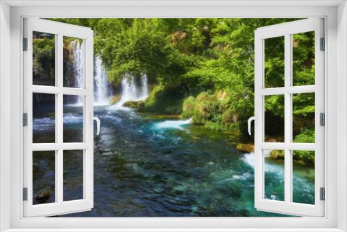 Fototapeta Naklejka Na Ścianę Okno 3D - The scenic lush green park surrounds the gorge with Upper Duden Waterfall, the popular tourist place, Antalya, Turkey.