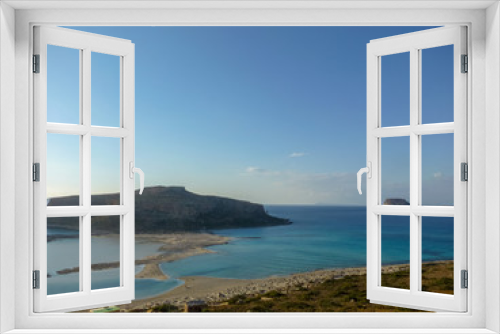Fototapeta Naklejka Na Ścianę Okno 3D - Famous lagoon of Balos beach with white sand and exotic blue and turquoise waters on Crete island, Greece