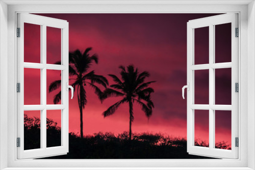 Fototapeta Naklejka Na Ścianę Okno 3D - Pink Sunset palms 