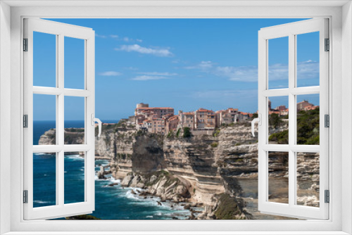 Fototapeta Naklejka Na Ścianę Okno 3D - A view of the city of Bonifacio (Corsica, France), which lies directly on the rock above the sea