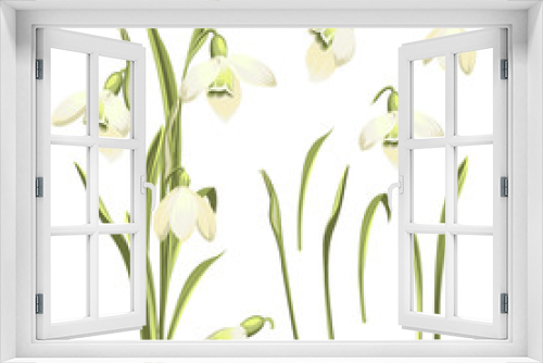 Fototapeta Naklejka Na Ścianę Okno 3D - Vector set of flowers of Galanthus . Botanical illustration. Spring bouquet of snowdrops. Vector illustration.