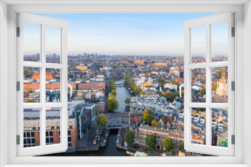 Fototapeta Naklejka Na Ścianę Okno 3D - Panoramic aerial view of Amsterdam, Netherlands. View over historic part of Amsterdam