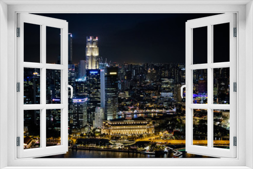Fototapeta Naklejka Na Ścianę Okno 3D - View at Singapore City Skyline, night landscape, Marina Bay 