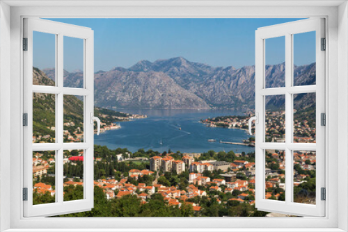 Fototapeta Naklejka Na Ścianę Okno 3D - Panorama of mountains and Kotor Bay, largest bay of the Adriatic Sea from Lovcen mountain, Montenegro