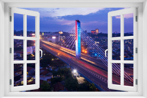 Fototapeta Naklejka Na Ścianę Okno 3D - Light trails on Pasupati bridge at dawn time
