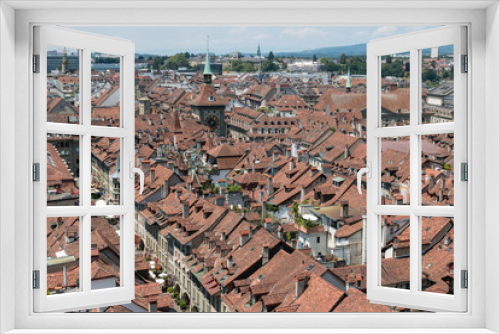 Fototapeta Naklejka Na Ścianę Okno 3D - Aerial view of historic Bern city center from Bern Minster, Switzerland