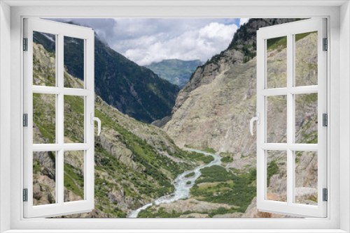 Fototapeta Naklejka Na Ścianę Okno 3D - Closeup mountains scenes, walk to Trift Bridge in national park Switzerland