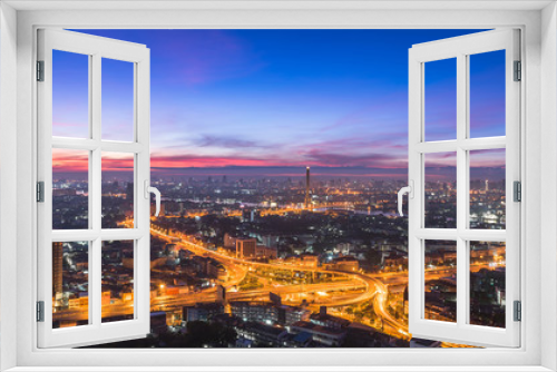 Fototapeta Naklejka Na Ścianę Okno 3D - Bangkok City twilight top view