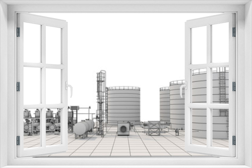 Fototapeta Naklejka Na Ścianę Okno 3D - oil refinery, chemical production, waste processing plant, exterior visualization, 3D illustration