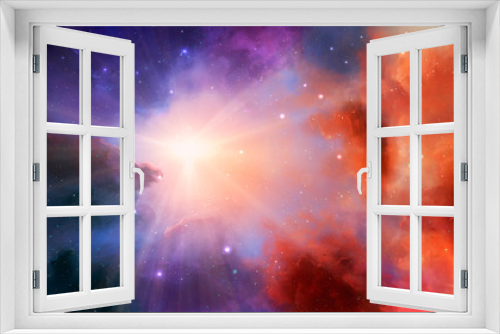 Fototapeta Naklejka Na Ścianę Okno 3D - Space scene. Colorful nebula with stars and light rays. Elements furnished by NASA. 3D rendering