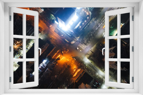 Fototapeta Naklejka Na Ścianę Okno 3D - AIR photo of night city , shoted from drone , lot of old buildings and city lights 