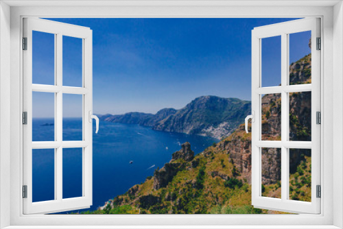 Fototapeta Naklejka Na Ścianę Okno 3D - Mountains and coastline of Amalfi Coast from Path of the Gods, a hiking trail near Positano, Italy