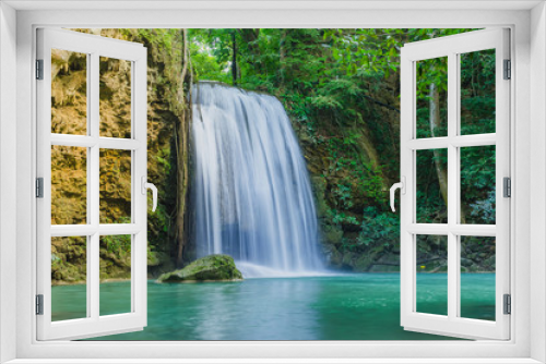 Fototapeta Naklejka Na Ścianę Okno 3D - Beautiful scenery of Erawan Waterfall in Kanchanaburi,Thailand.
