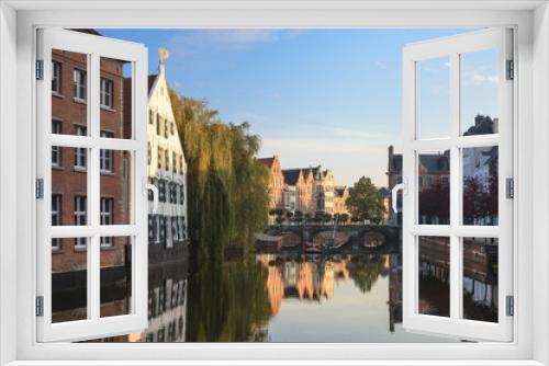 Fototapeta Naklejka Na Ścianę Okno 3D - Old buildings over canal in Lier city, Antwerp province in Belgium