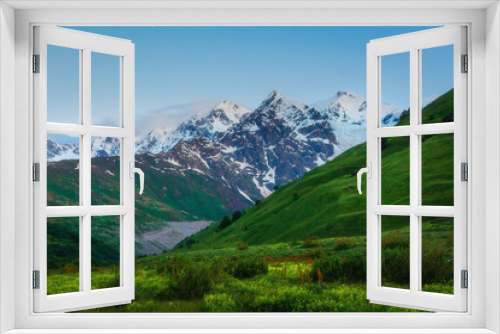 Fototapeta Naklejka Na Ścianę Okno 3D - Caucasus mountains landscape. Snowy mountain summits in Svaneti, Georgia