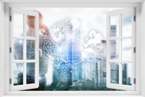 3D earth hologram, Globe,WWW, Global Business and Telecommunication.