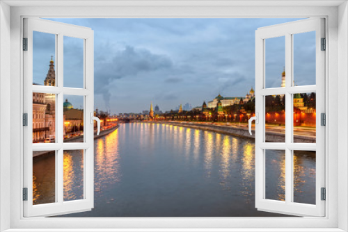 Moscow Kremlin embankment in the summer evening, An overcast, rainy day.