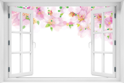 Fototapeta Naklejka Na Ścianę Okno 3D - Vector pink, floral border, blossoming sakura tree, bokeh effect, isolated on white.