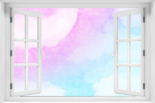 Fototapeta Naklejka Na Ścianę Okno 3D - Grunge light pink, purple and sky blue watercolor background. Smooth pastel colors wet effect hand drawn canvas. Aquarelle shades paper textured illustration for design, vintage card, retro templates