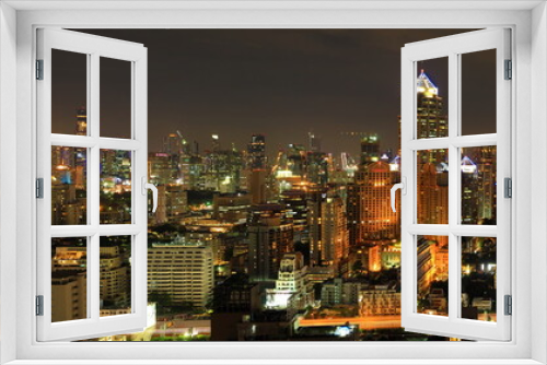 Fototapeta Naklejka Na Ścianę Okno 3D - City Bangkok night panoramic view