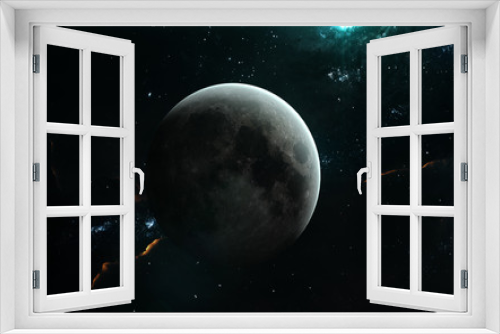 Fototapeta Naklejka Na Ścianę Okno 3D - The Moon in turquoise light. Solar system, nebulae, star clusters. Science fiction art. Elements of the image were furnished by NASA