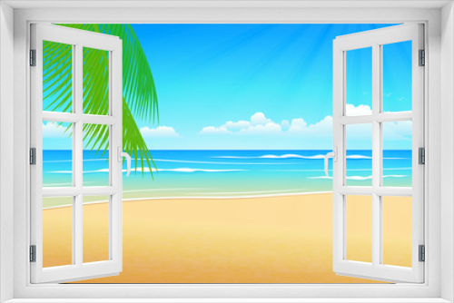 Fototapeta Naklejka Na Ścianę Okno 3D - Illustration Summer beach and palm trees