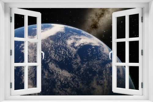 Fototapeta Naklejka Na Ścianę Okno 3D - Planet Earth from space 3D illustration orbital view, our planet from the orbit, world, ocean, atmosphere, land, clouds, globe (Elements of this image furnished by NASA)