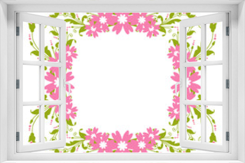 Fototapeta Naklejka Na Ścianę Okno 3D - Vector illustration decoration frames flower pink with leaf green hand drawn