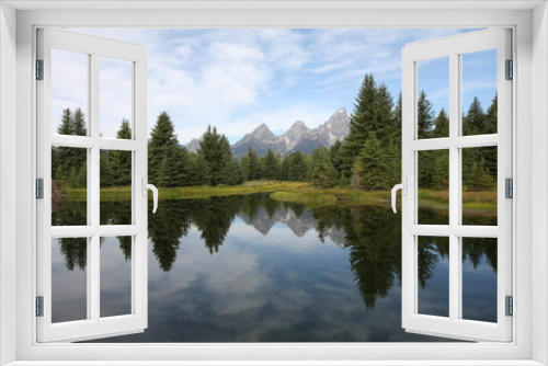 Fototapeta Naklejka Na Ścianę Okno 3D - Reflections of pine trees