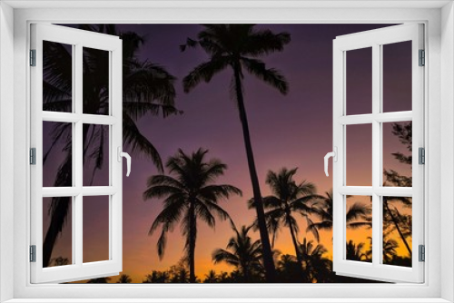Fototapeta Naklejka Na Ścianę Okno 3D - palm trees and sunset