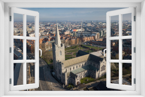 Fototapeta Naklejka Na Ścianę Okno 3D - Drone shot of St.Patrick's Cathedral. Dublin, Ireland. February 2019