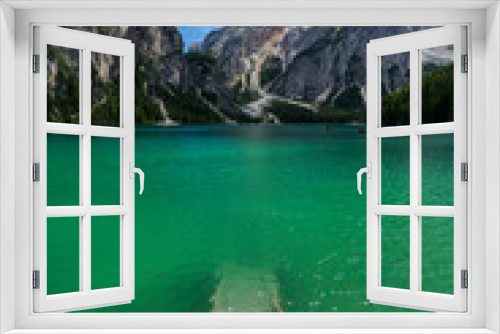 Fototapeta Naklejka Na Ścianę Okno 3D - amazing view of turquoise Lago di Braies Lake or Pragser Wildsee in Dolomite mountains , Italy