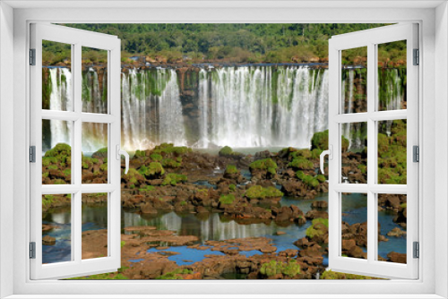 Fototapeta Naklejka Na Ścianę Okno 3D - Panoramic view of Iguazu falls at the Brazilian side, Foz do Iguacu, Brazil, South America