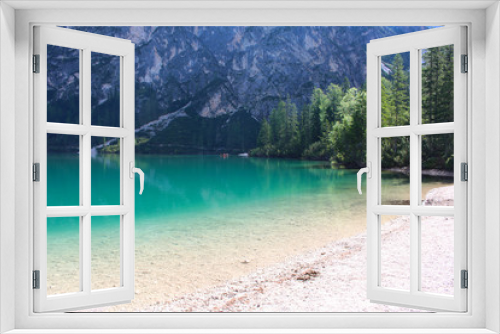 Fototapeta Naklejka Na Ścianę Okno 3D - View of the Lake Braies (Lago di Braies) in the Dolomites, Italy