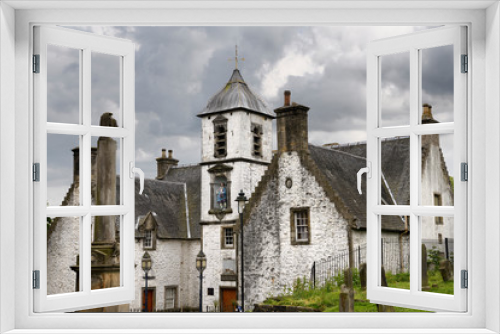 Fototapeta Naklejka Na Ścianę Okno 3D - 17th Century Burgh architecture of Cowanes Hospital with statue of John Cowane at Holy Rude Old Town cemetery on Castle Hill of Stirling Scotland