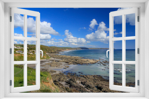 Fototapeta Naklejka Na Ścianę Okno 3D - Elevated View of Portwrinkle Harbour, with views across Whitsand Bay towards Rame Head in Cornwall