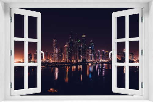 Fototapeta Naklejka Na Ścianę Okno 3D - Dubai marina by night from Jumeirah palm