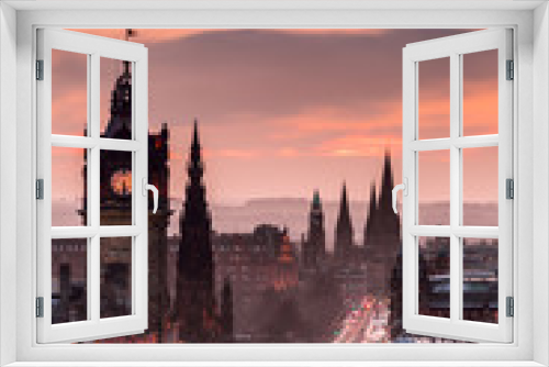 View to evening Princes Street from Calton hill in Edinburgh, Scotland