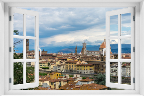 Fototapeta Naklejka Na Ścianę Okno 3D - Panaromic view of Florence with Palazzo Vecchio and Duomo viewed from Piazzale Michelangelo (Michelangelo Square)