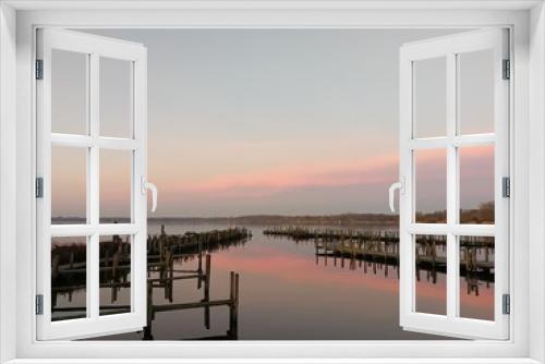 Fototapeta Naklejka Na Ścianę Okno 3D - Zwischenahner Meer - Stege bei Abendstimmung
