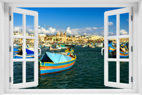 Fototapeta Naklejka Na Ścianę Okno 3D - Boats Luzzu at Marsaxlokk harbor