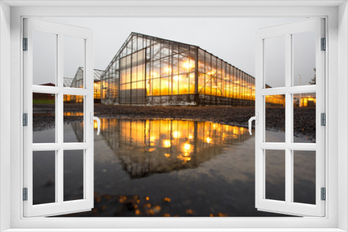 Fototapeta Naklejka Na Ścianę Okno 3D - Icelandic greenhouse in winter with lights and heating from geothermal energy, Hveragerdi, south Iceland